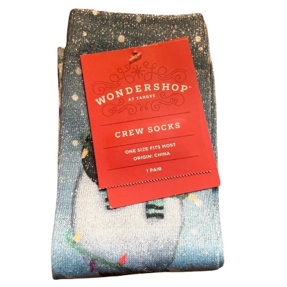 Wondershop GlitterBlue Red Black White Penguin Crew Socks One size fits most - Picture 2 of 11